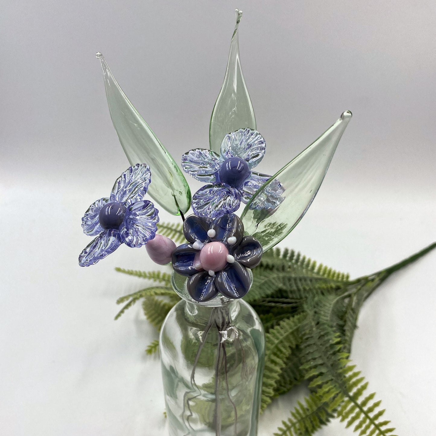 Lilac Serenade Glass Flower Bouquet in Glass Vase