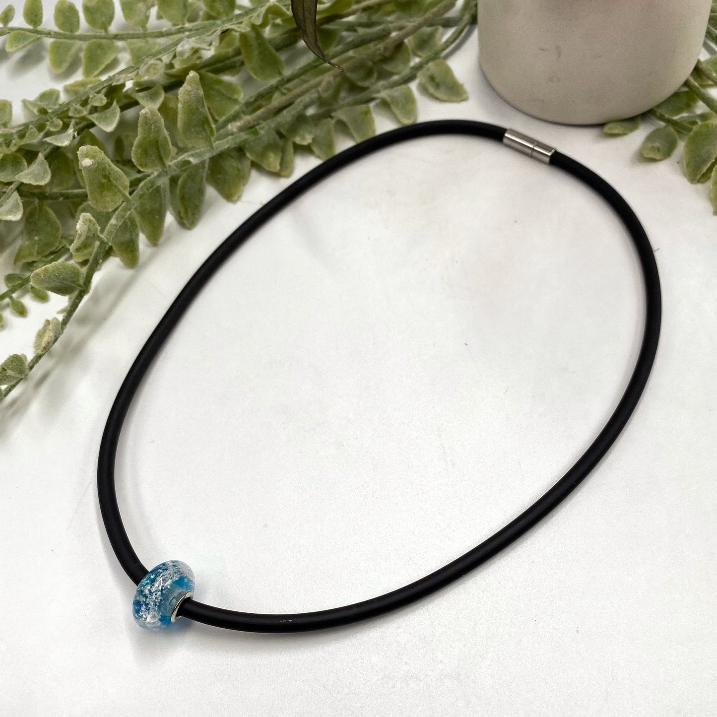 Remembrance Glass Rubber Necklace with Big Hole Donut Bead