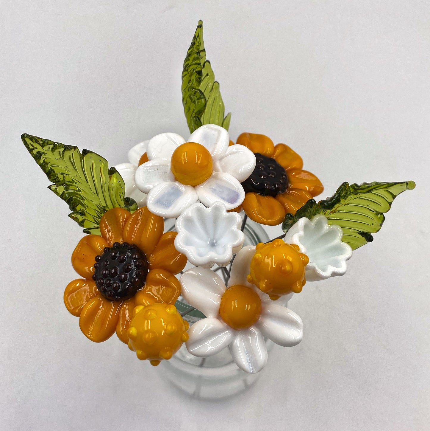 Sunflower Harmony Glass Flower Bouquet in Glass Vase