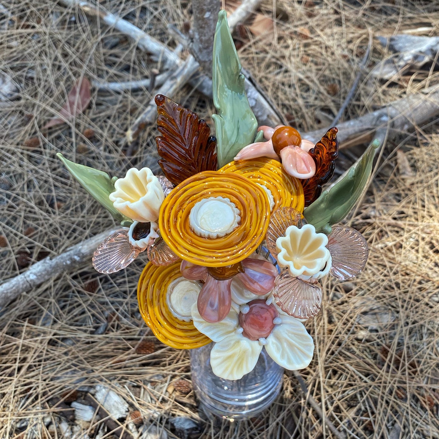 Vintage Blooms Glass Flower Bouquet in Glass Vase