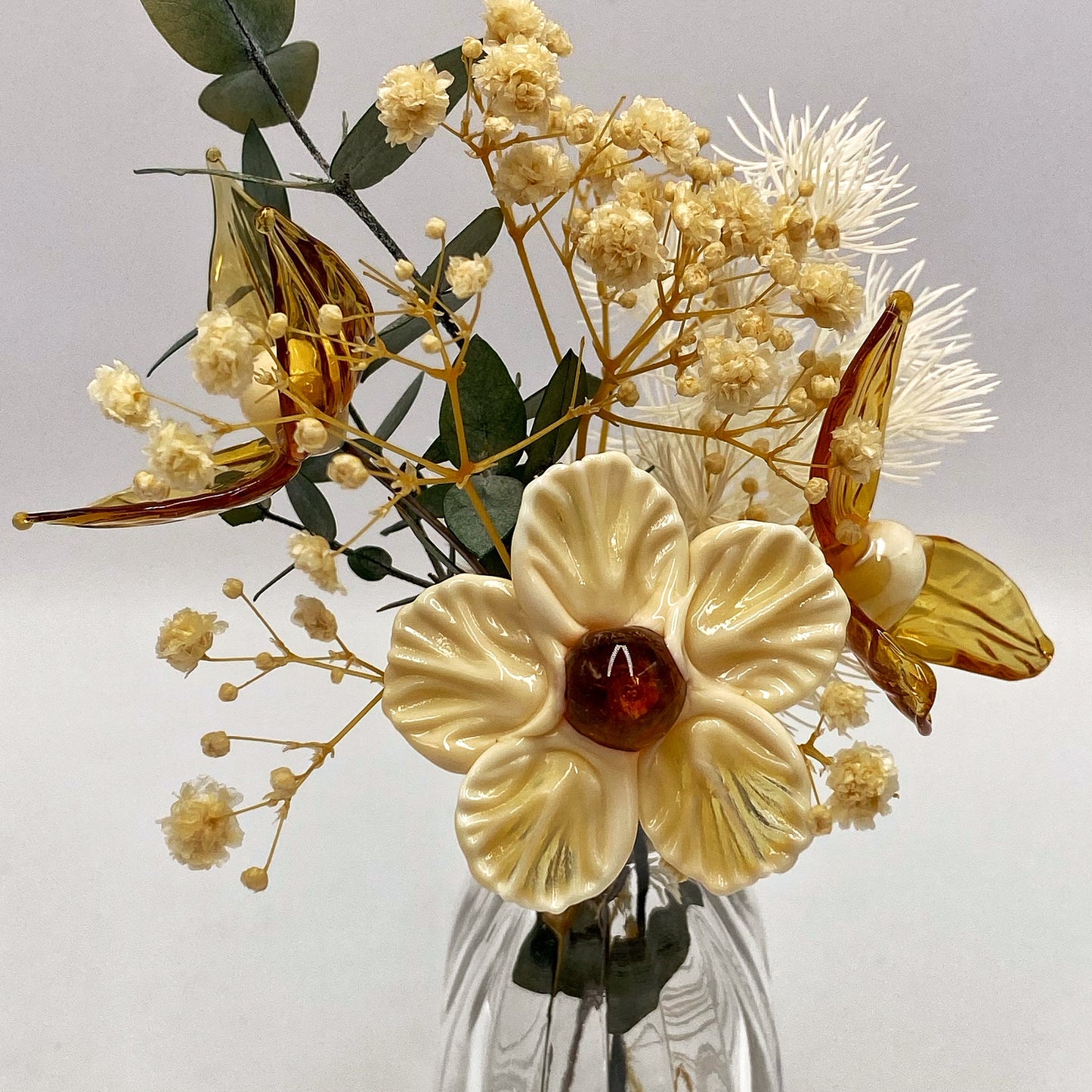 Incandescent Ivory Glass and Dried Flower Vase