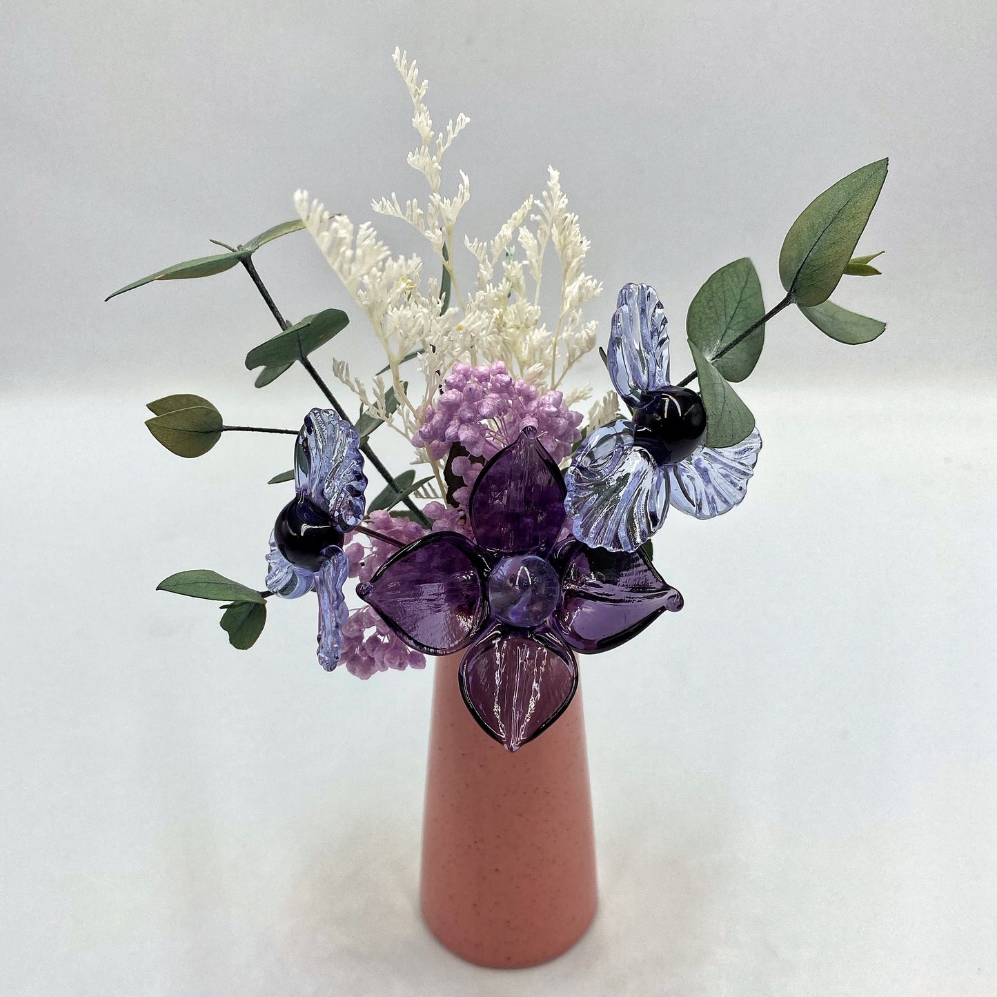 Luminous Lilac Glass and Dried Flower Vase