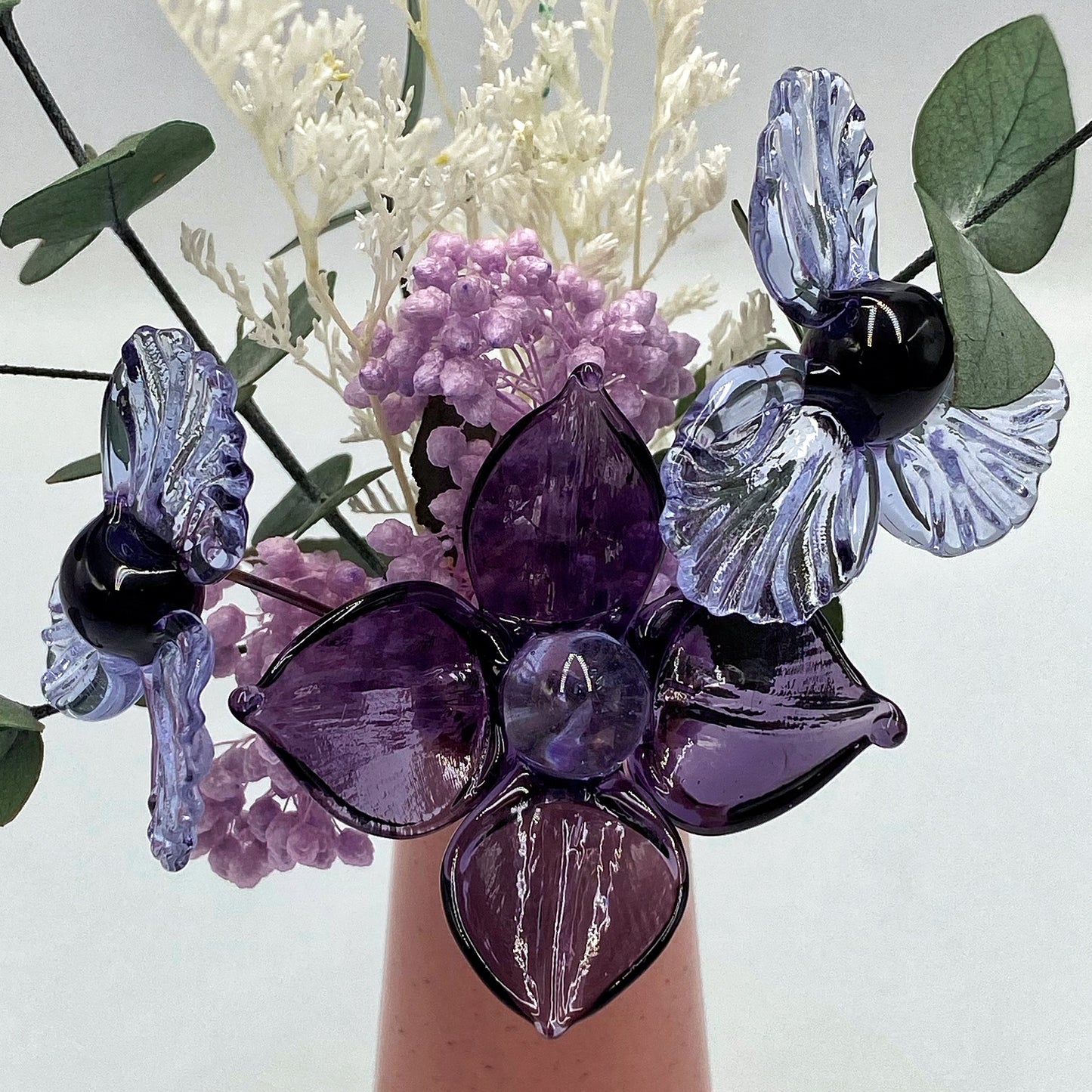 Luminous Lilac Glass and Dried Flower Vase