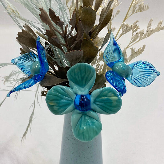 Aqua Azure Glass and Dried Flower Vase