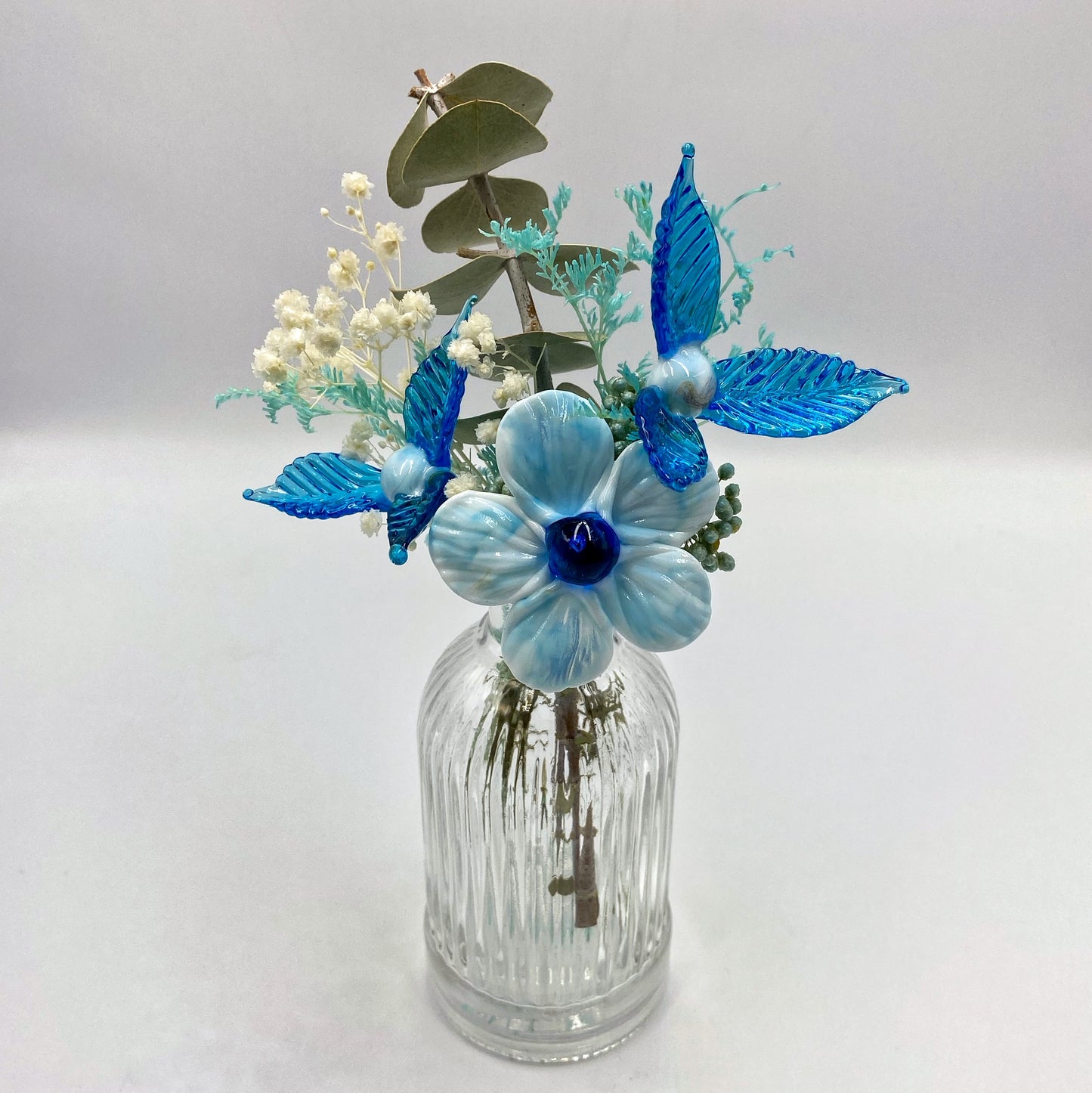 Aurora Aqua Glass and Dried Flower Vase