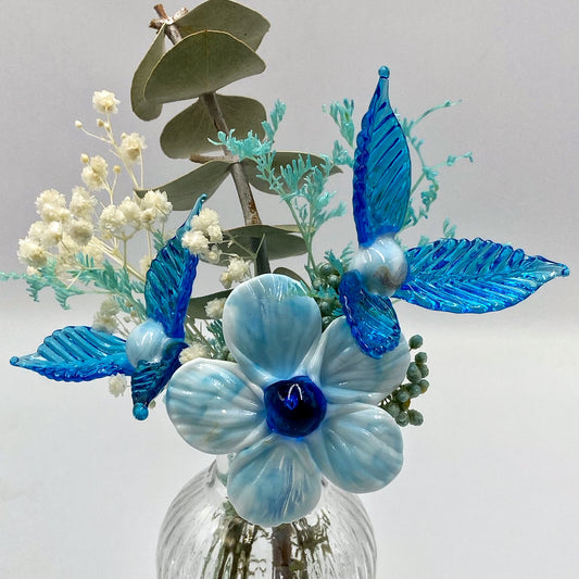 Aurora Aqua Glass and Dried Flower Vase