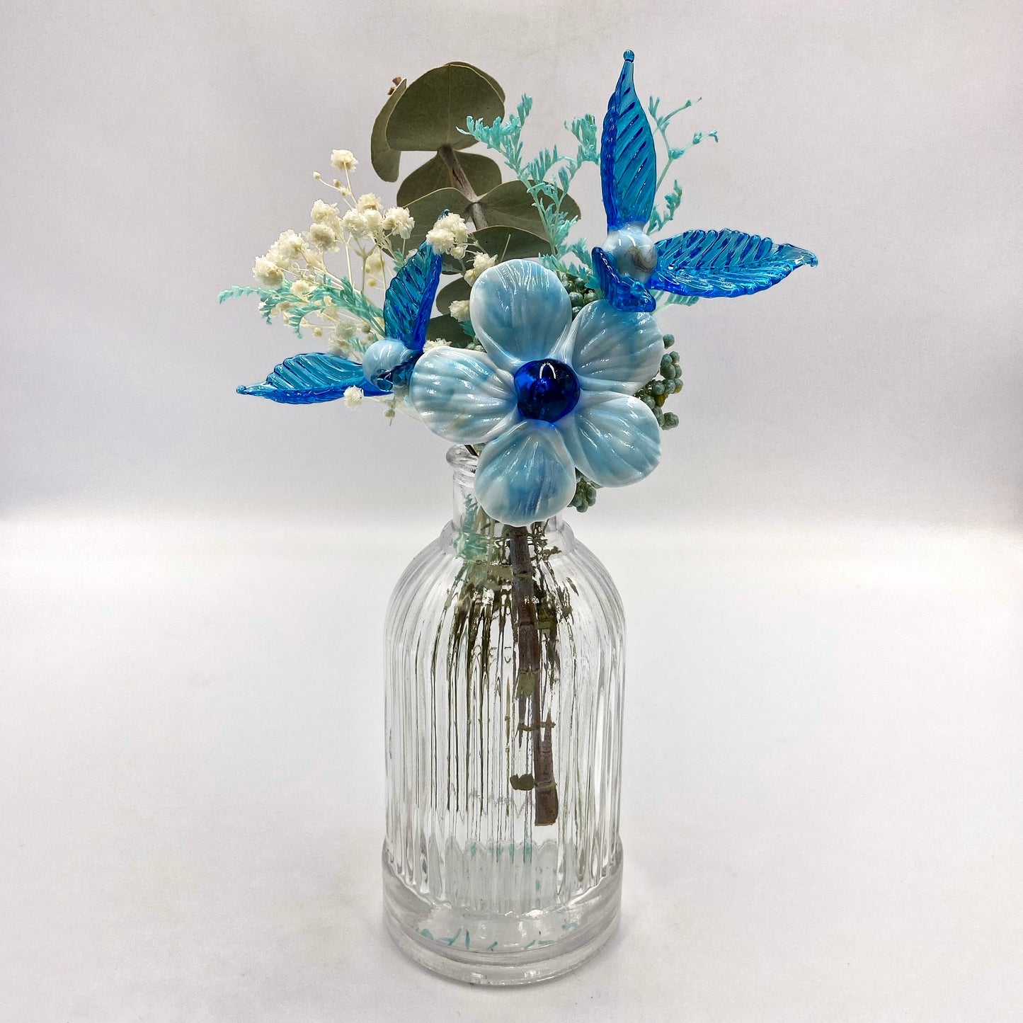 Aurora Aqua Glass and Dried Flower Vase