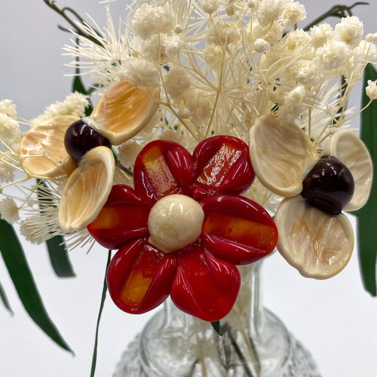 Scarlet Blossom Glass and Dried Flower Vase