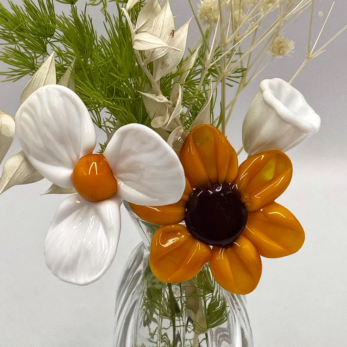 Happiness Sunflower Glass and Dried Flower Vase