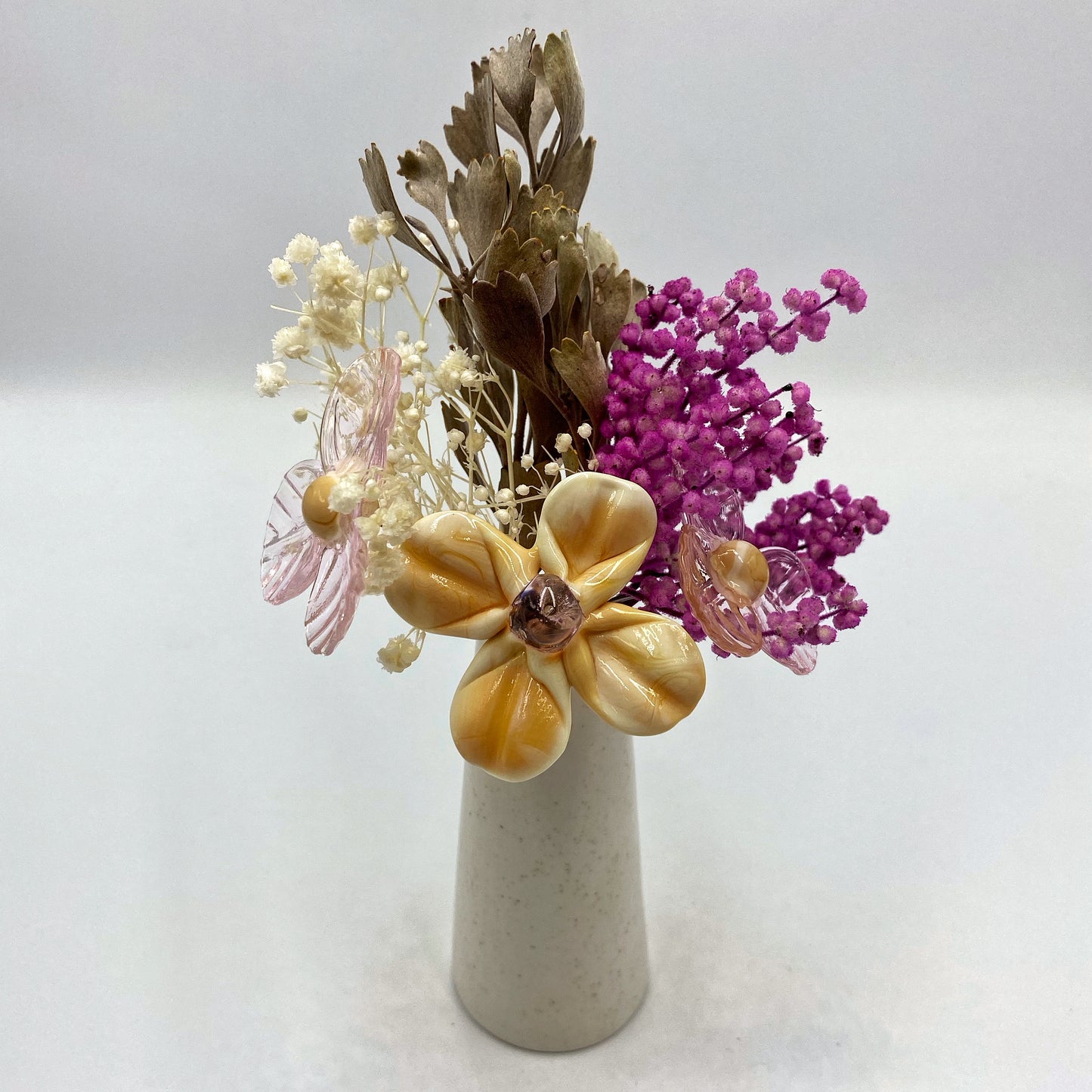 Peaceful Pink Glass and Dried Flower Vase