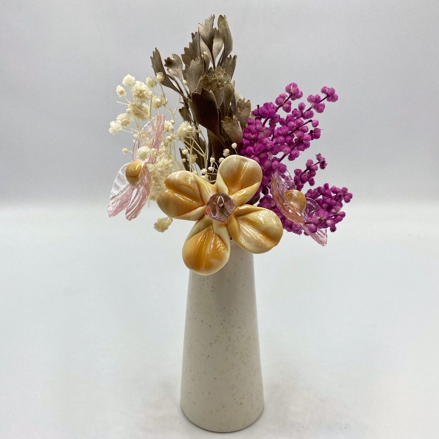 Peaceful Pink Glass and Dried Flower Vase