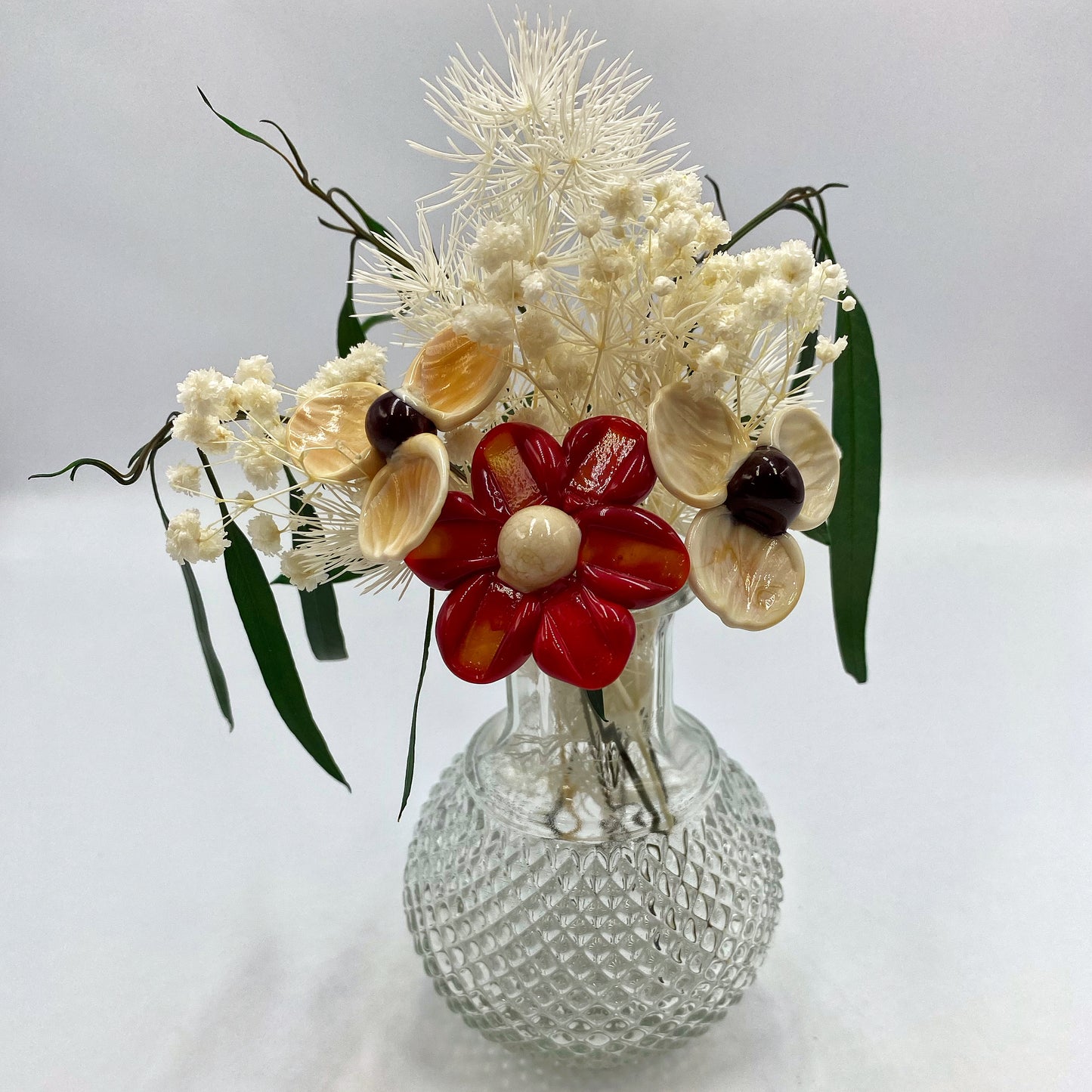 Scarlet Blossom Glass and Dried Flower Vase