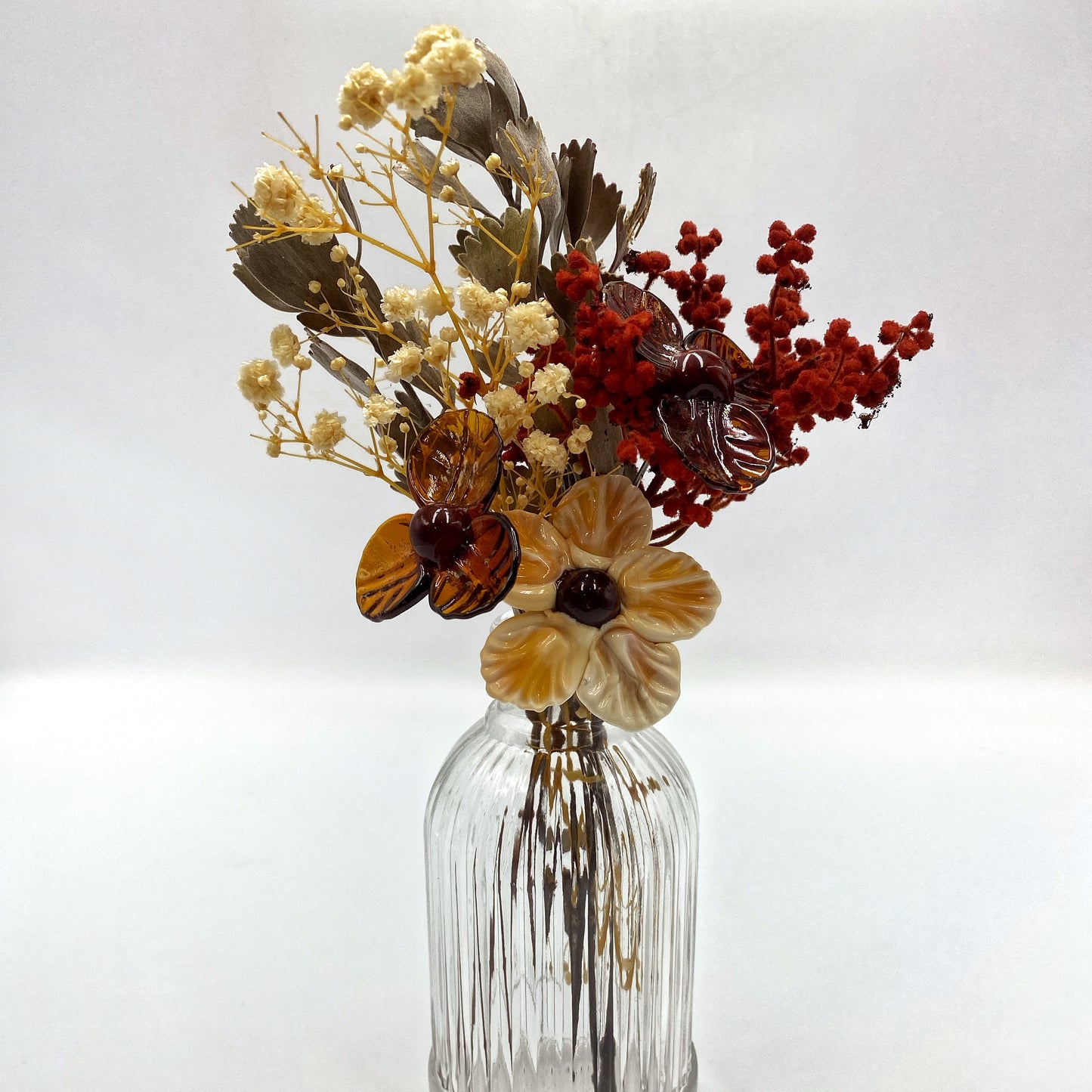 Opulent Ivory Glass and Dried Flower Vase