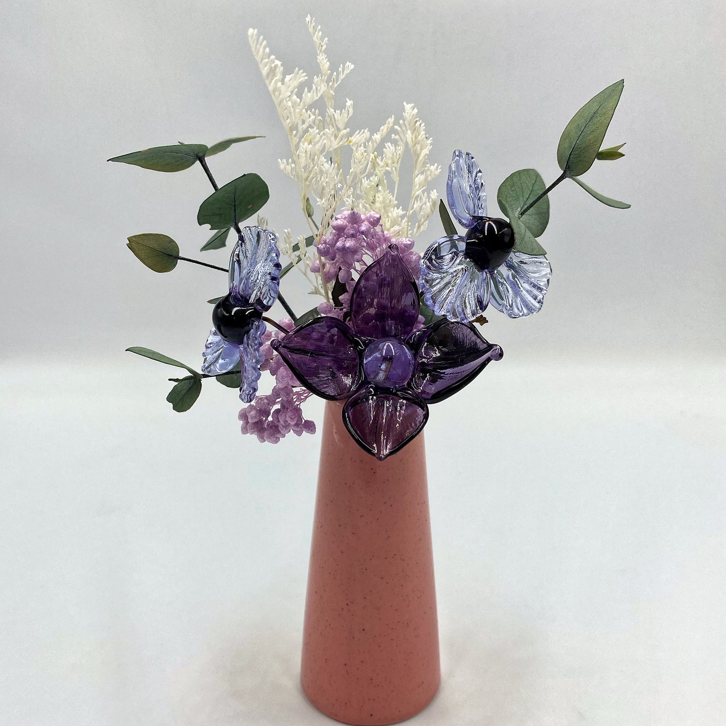 Luminous Lilac Glass and Dried Flower Vase