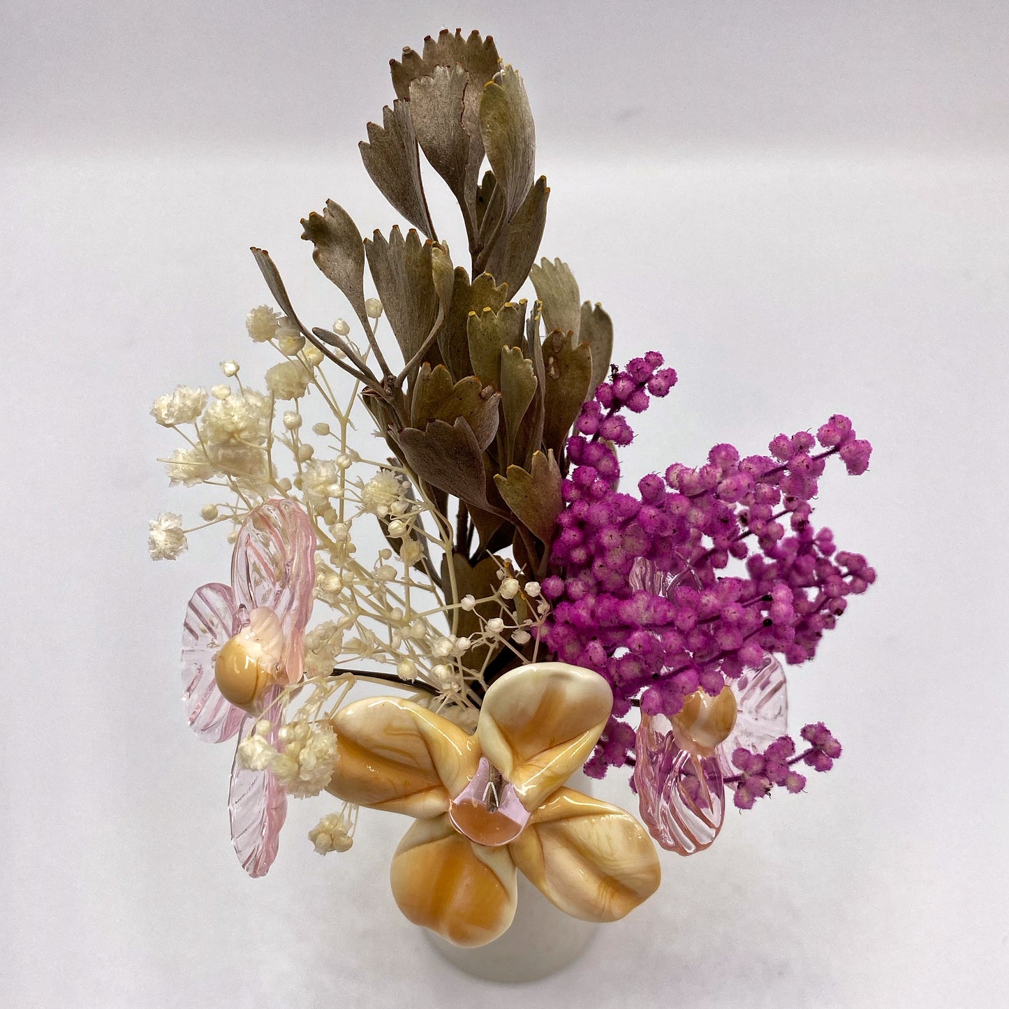 Peaceful Pink Glass and Dried Flower Vase