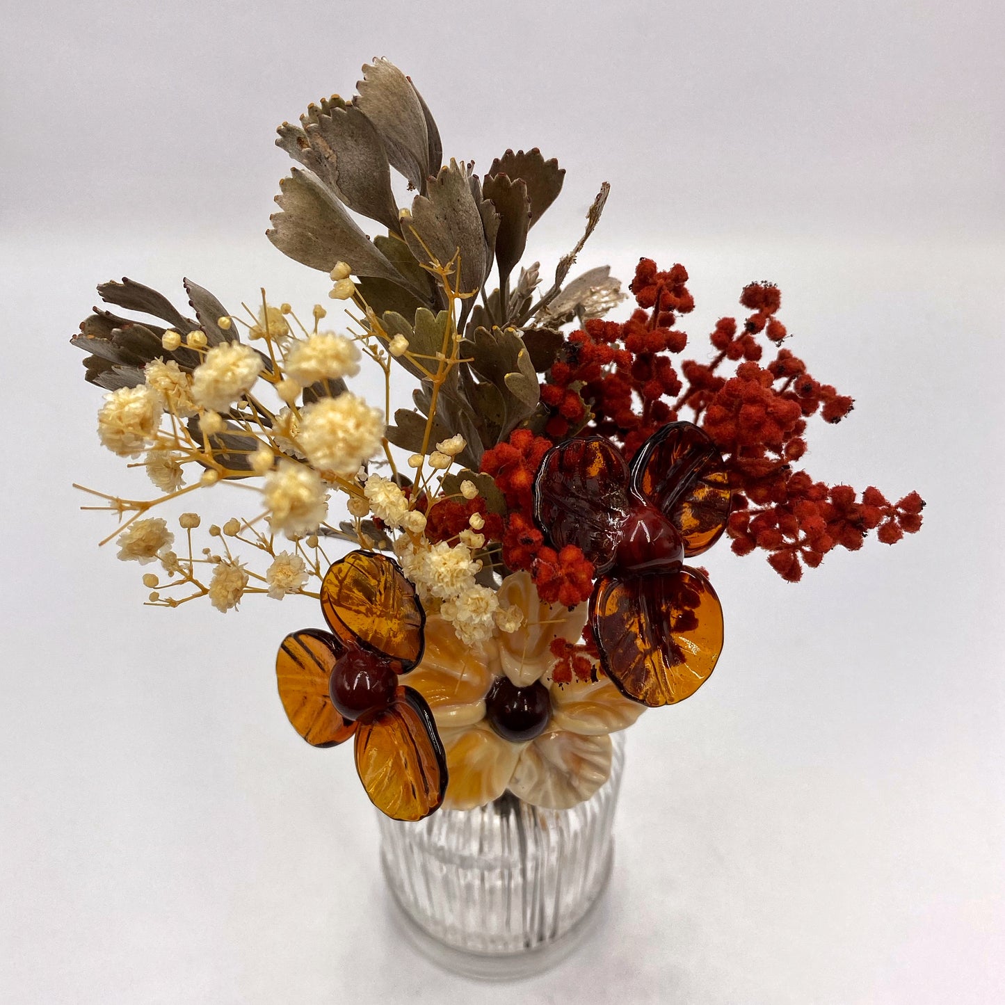 Opulent Ivory Glass and Dried Flower Vase