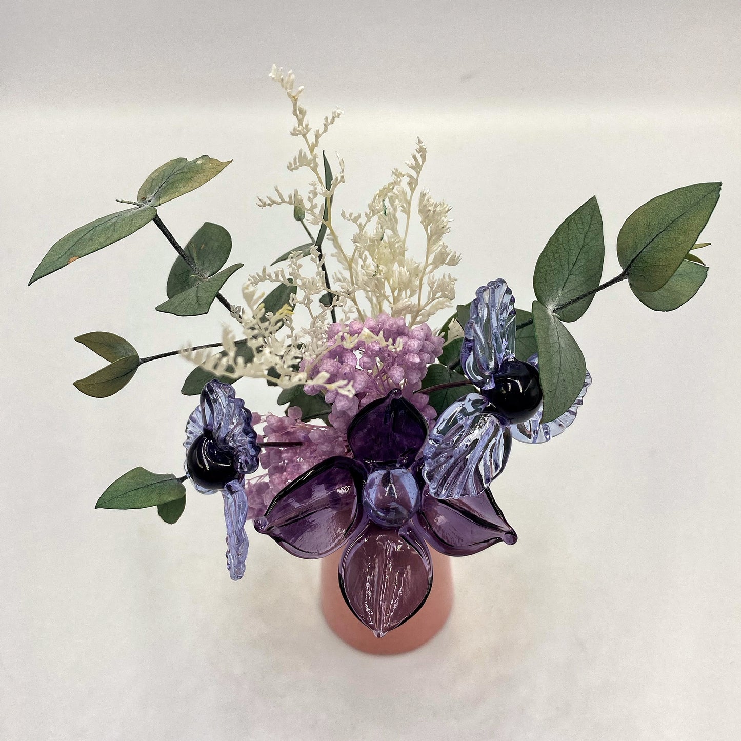 Luminous Lilac Glass and Dried Flower Vase