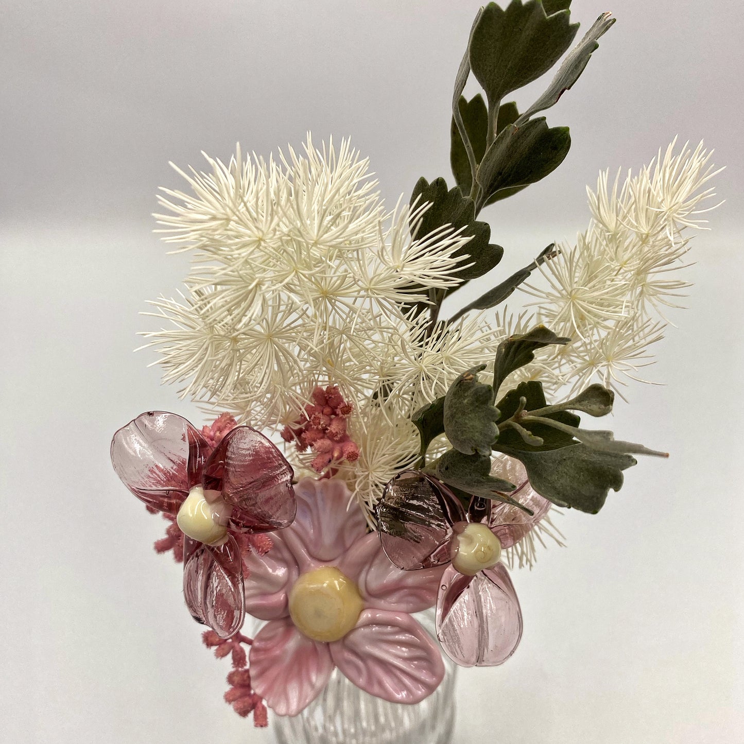 Soft Serenity Glass and Dried Flower Vase