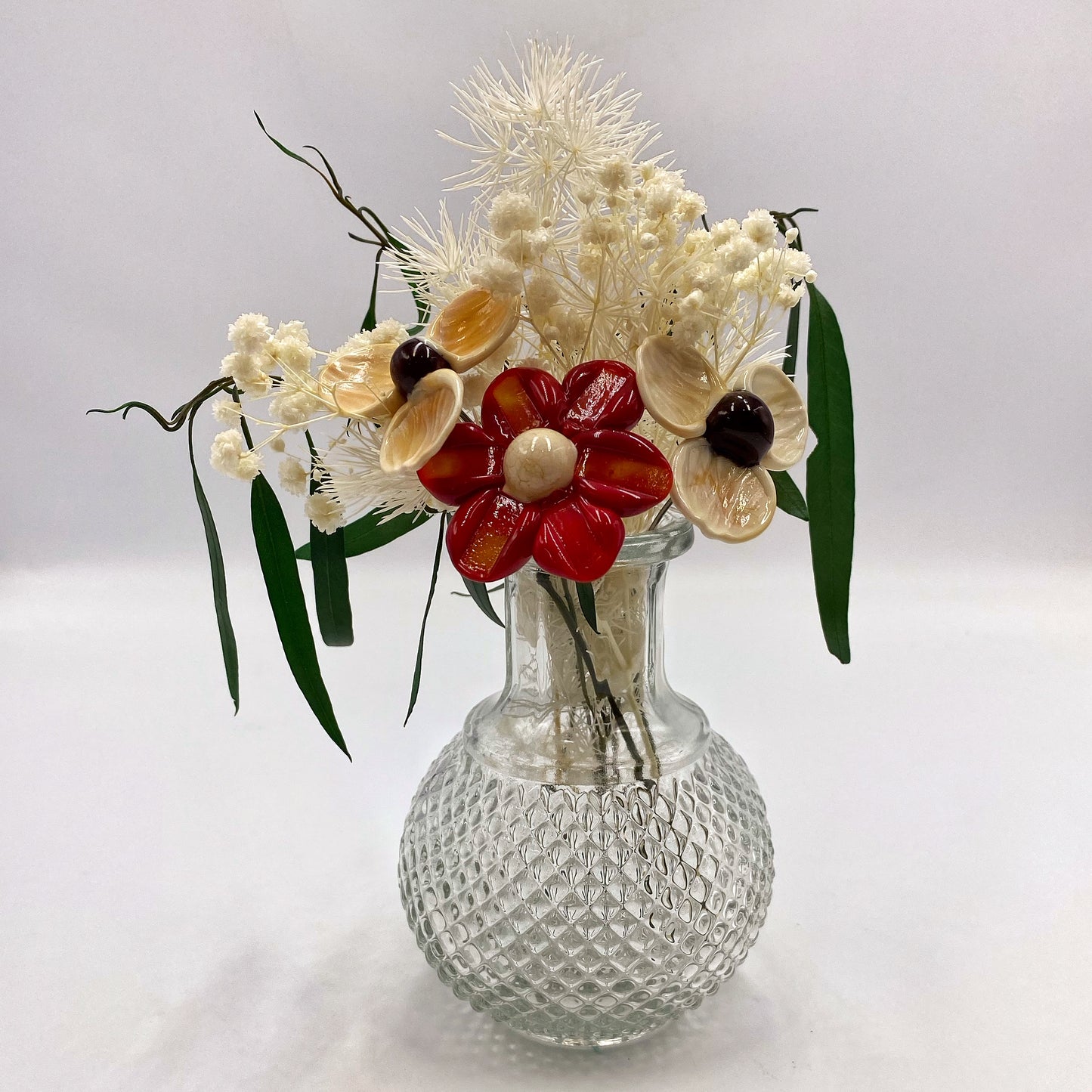 Scarlet Blossom Glass and Dried Flower Vase