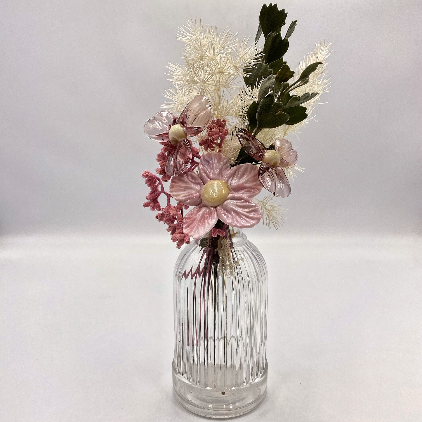 Soft Serenity Glass and Dried Flower Vase