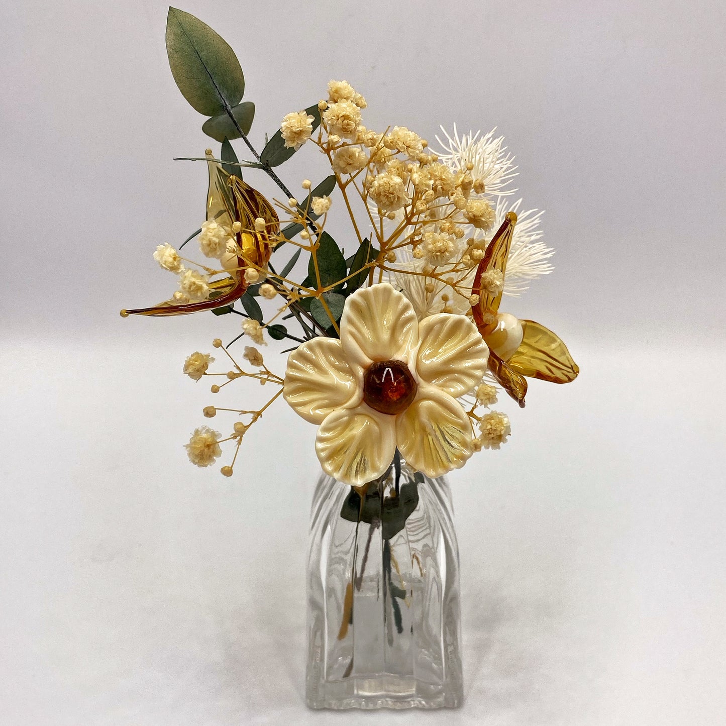 Incandescent Ivory Glass and Dried Flower Vase