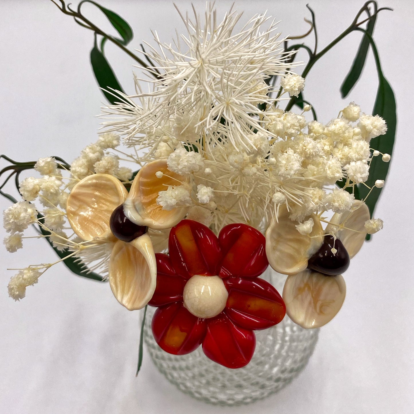 Scarlet Blossom Glass and Dried Flower Vase