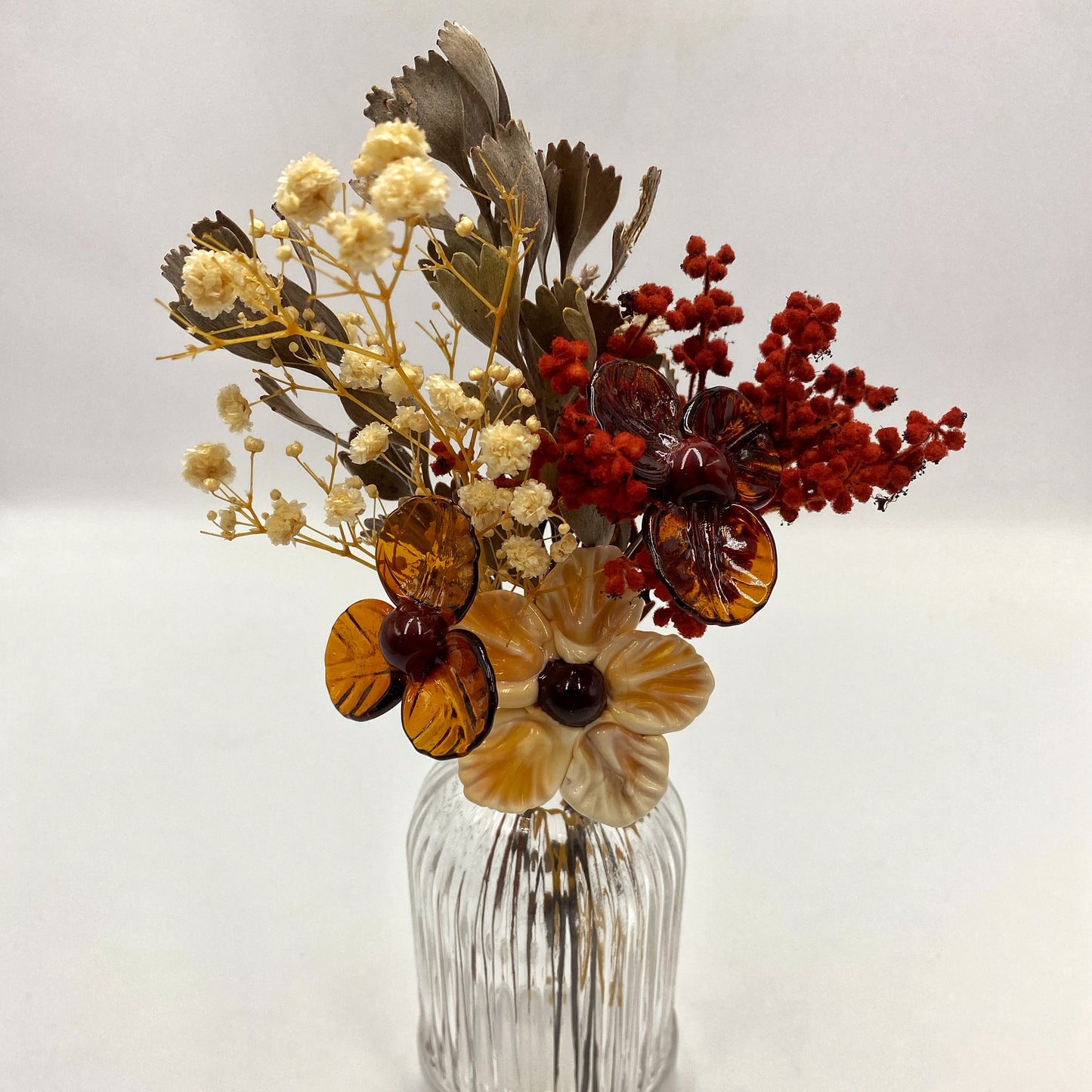 Opulent Ivory Glass and Dried Flower Vase