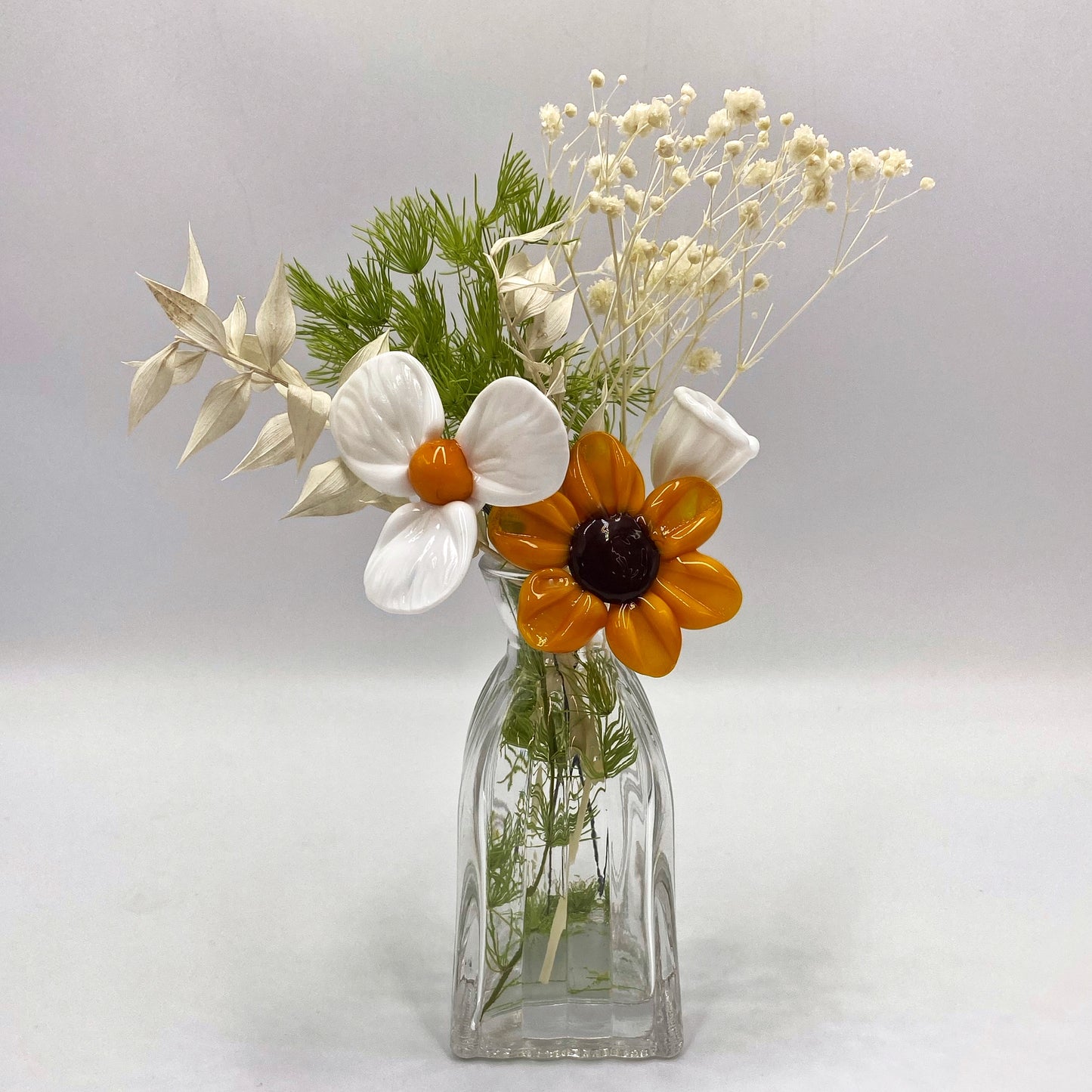 Happiness Sunflower Glass and Dried Flower Vase