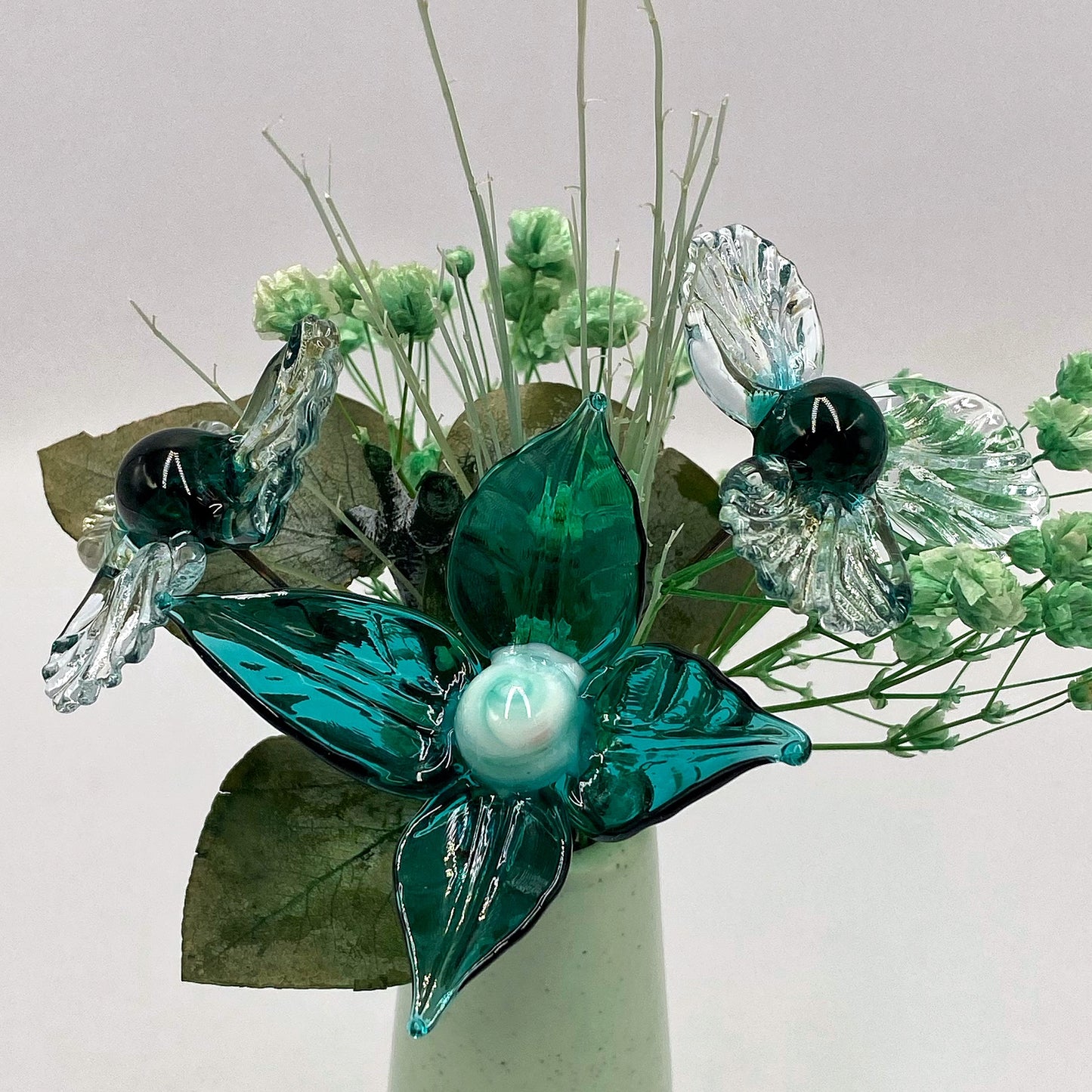 Tranquil Teal Glass and Dried Flower Vase