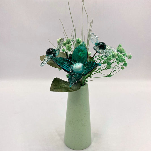 Tranquil Teal Glass and Dried Flower Vase