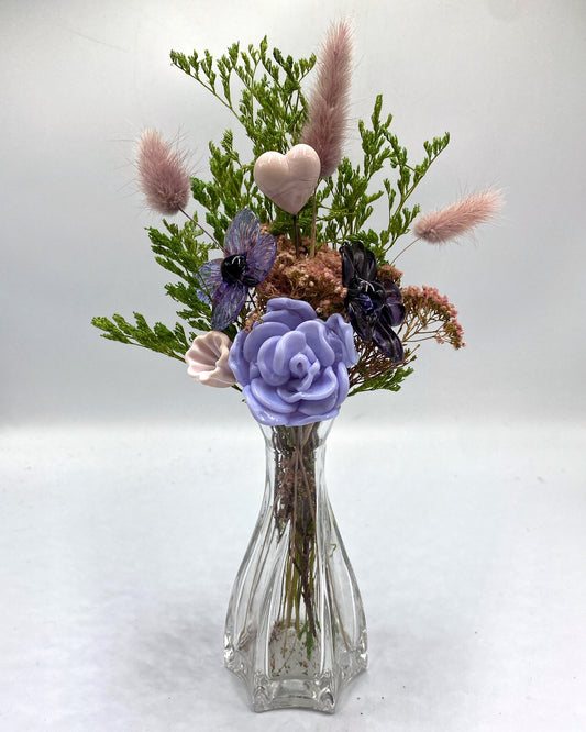 Lilac Crush Valentine Glass and Dried Flower Vase