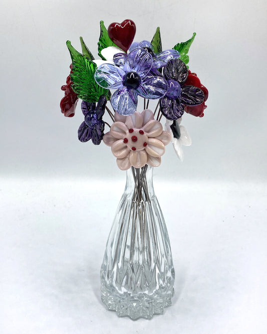Endless Love Valentine Glass Flower Bouquet in Glass Vase