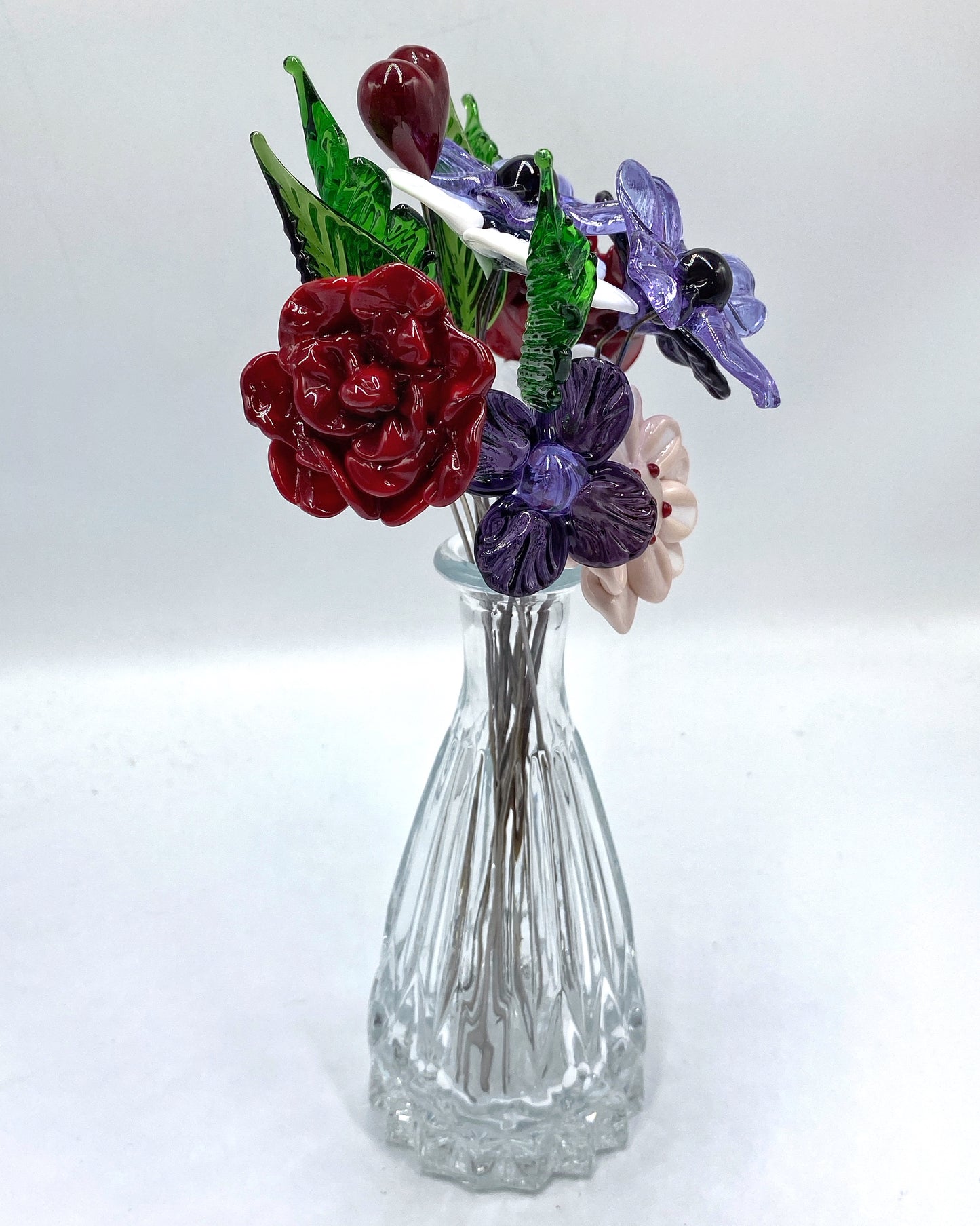 Endless Love Valentine Glass Flower Bouquet in Glass Vase