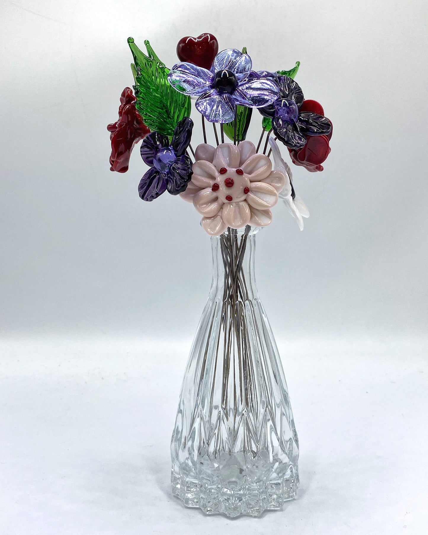 Endless Love Valentine Glass Flower Bouquet in Glass Vase