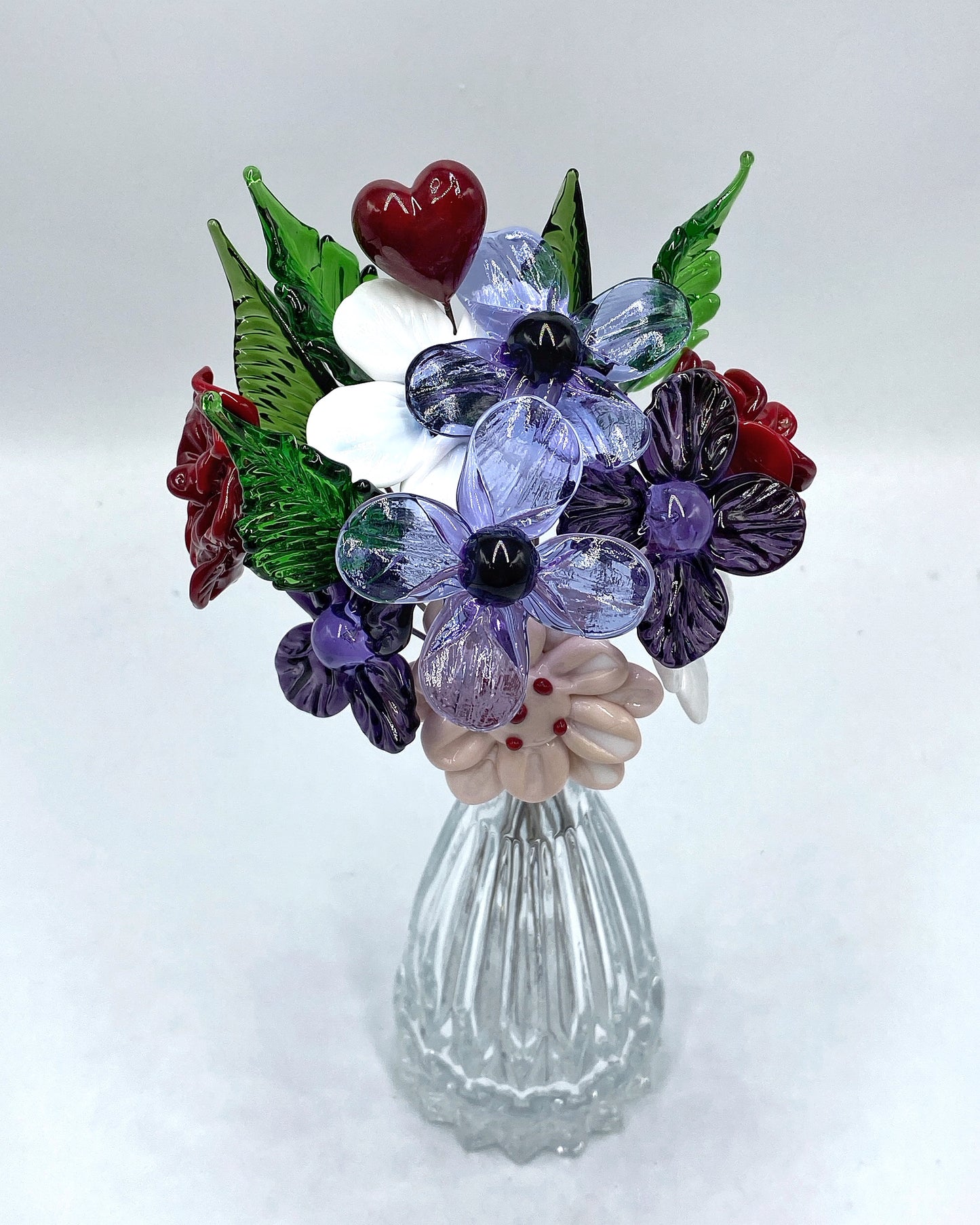Endless Love Valentine Glass Flower Bouquet in Glass Vase
