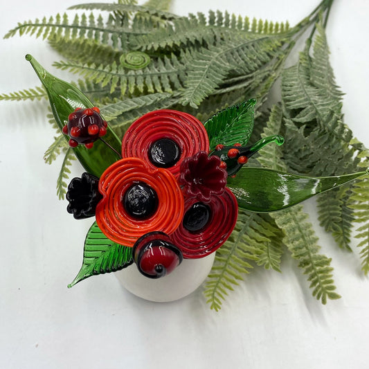 Red Poppies Glass Flower Bouquet