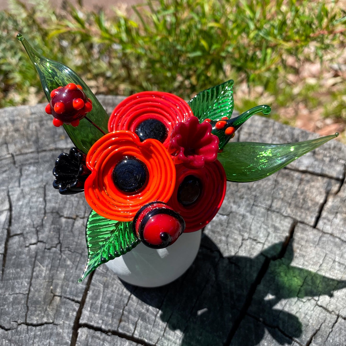 Red Poppies Glass Flower Bouquet