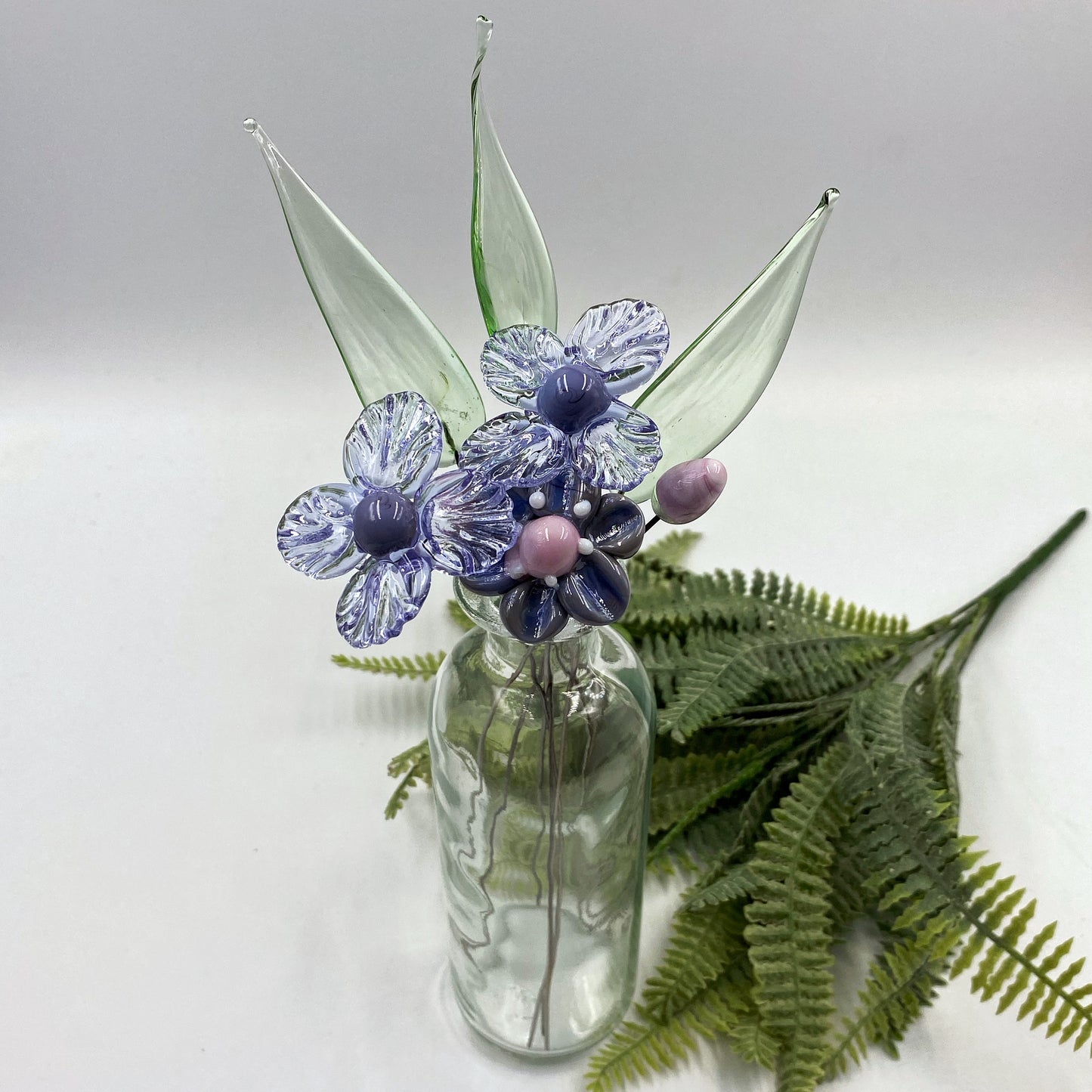 Lilac Serenade Glass Flower Bouquet in Glass Vase