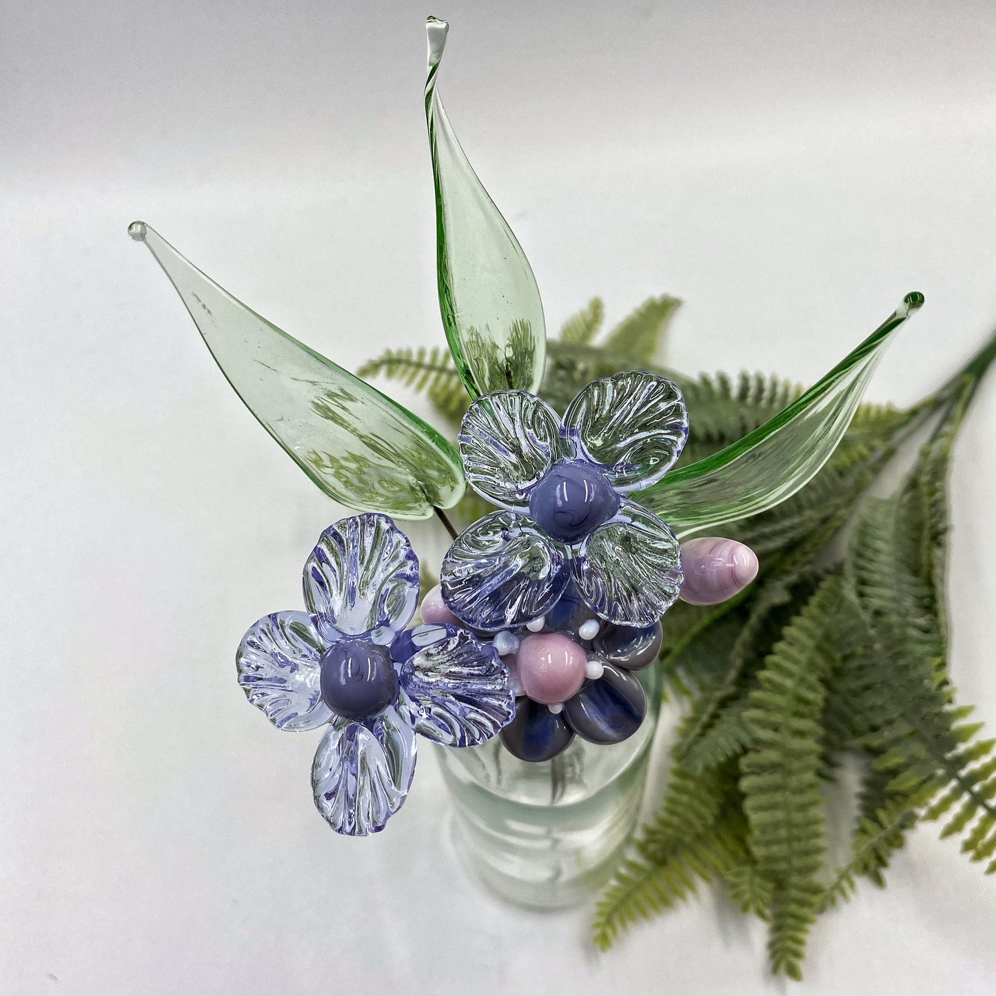 Lilac Serenade Glass Flower Bouquet in Glass Vase