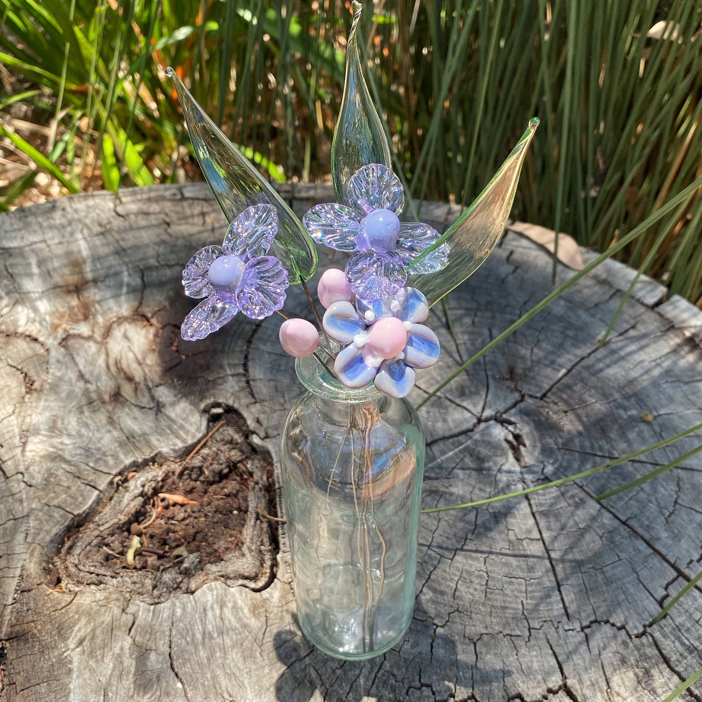 Lilac Serenade Glass Flower Bouquet in Glass Vase