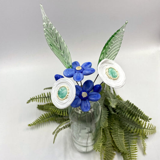 Azure Blooms Glass Flower Bouquet in Glass Vase