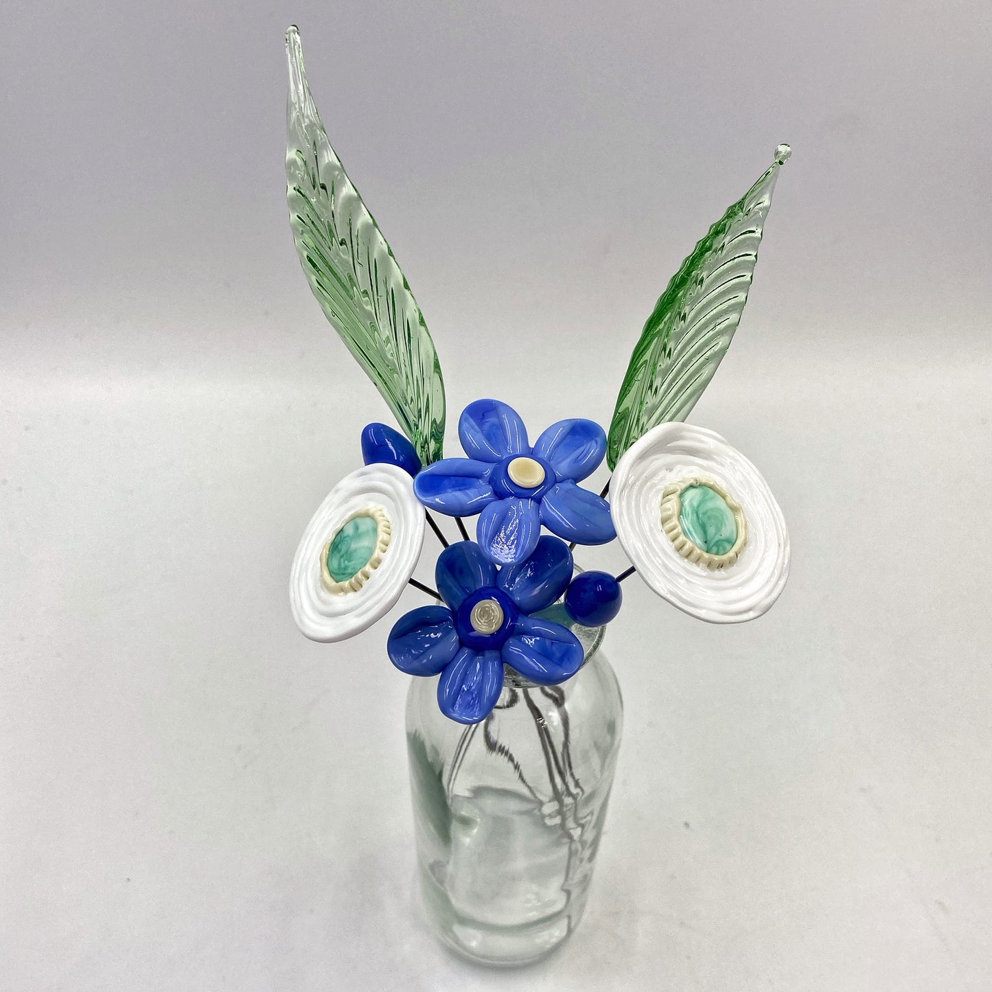 Azure Blooms Glass Flower Bouquet in Glass Vase