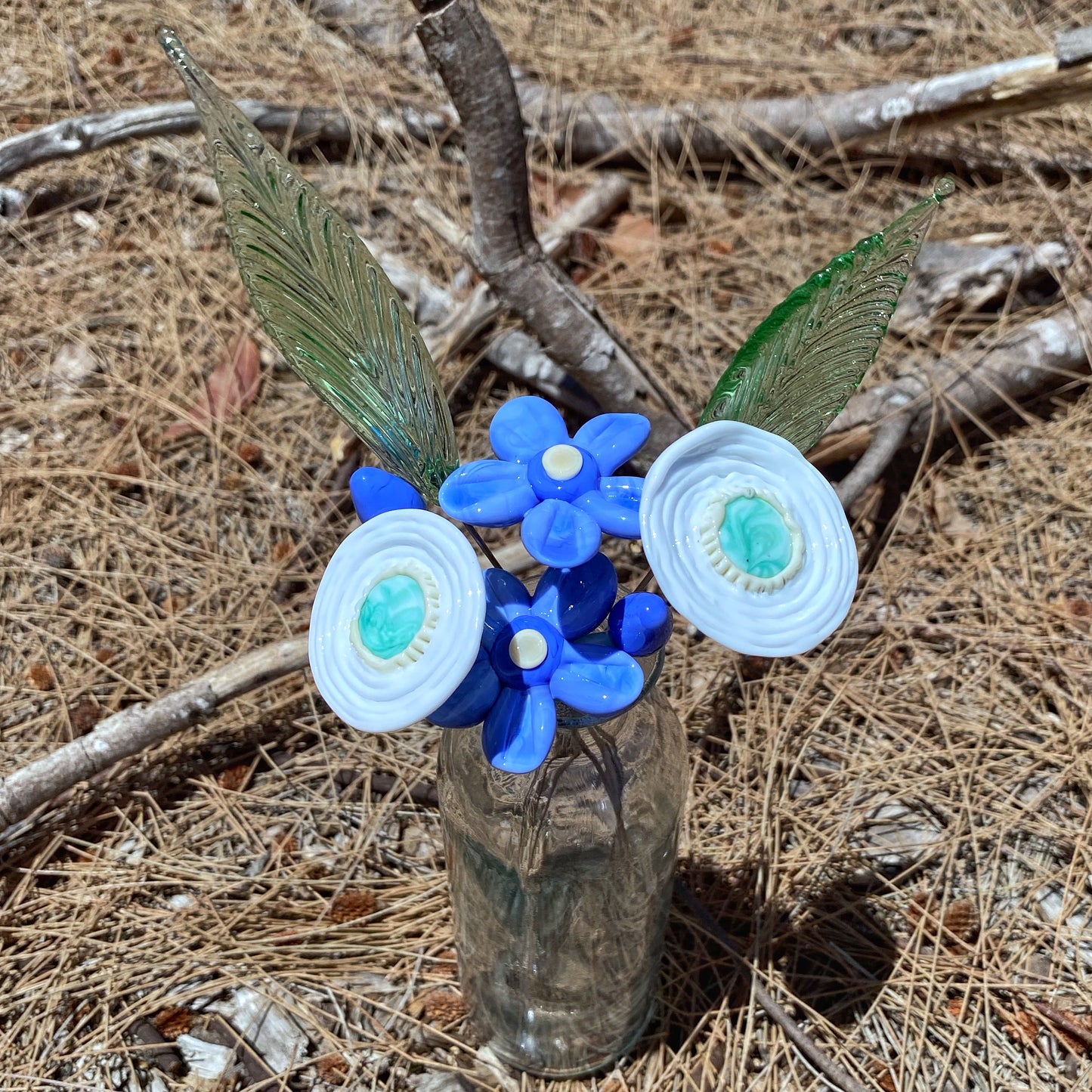 Azure Blooms Glass Flower Bouquet in Glass Vase