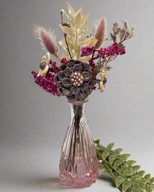 Dusklight Trio — Ivory, Dusky Pink & Lilac Glass Flowers with Dried Flowers