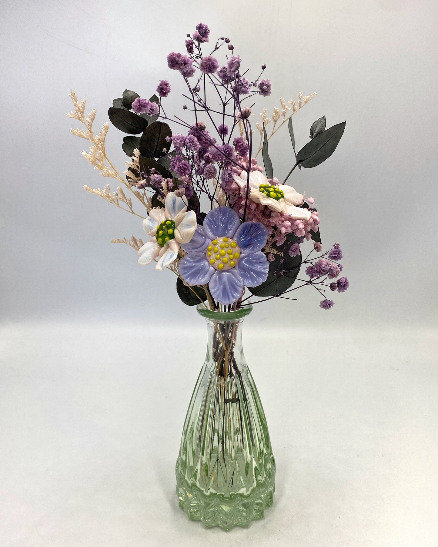 Pastel Bloom Trio Glass and Dried Flower Vase