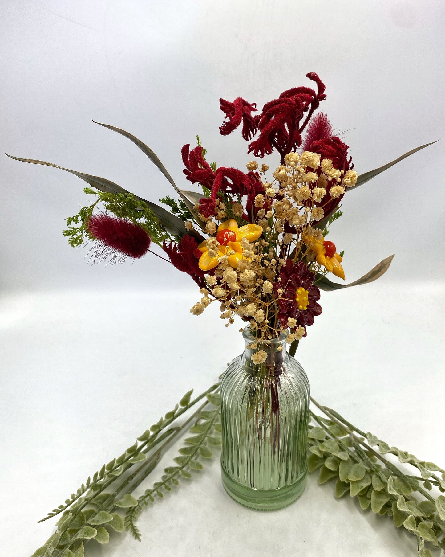 Firebloom Trio Glass and Dried Flower Vase with Kangaroo Paw