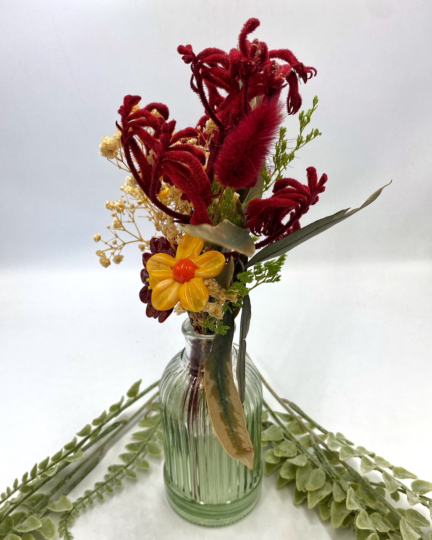 Firebloom Trio Glass and Dried Flower Vase with Kangaroo Paw