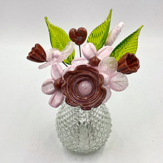 Sweet Strawberry Valentines Day Glass Flowers in Glass Vase