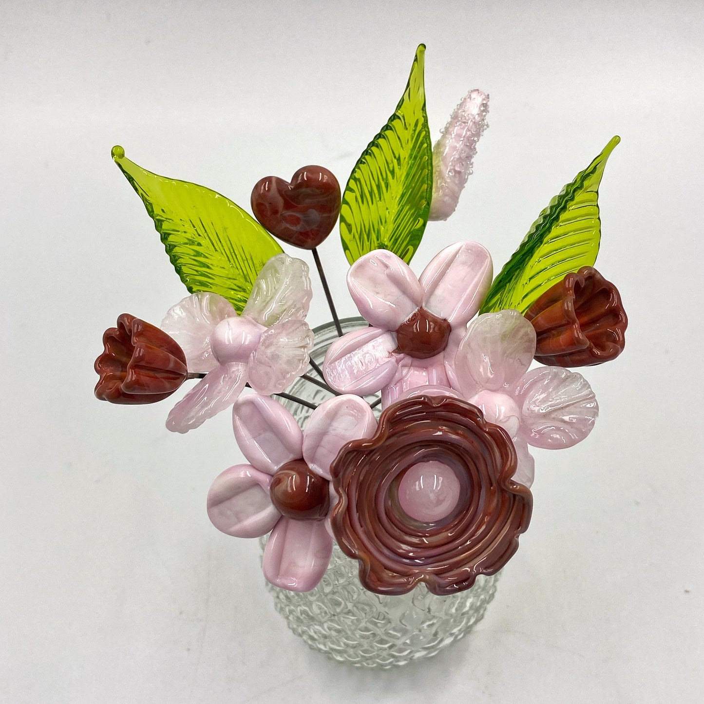 Sweet Strawberry Valentines Day Glass Flowers in Glass Vase