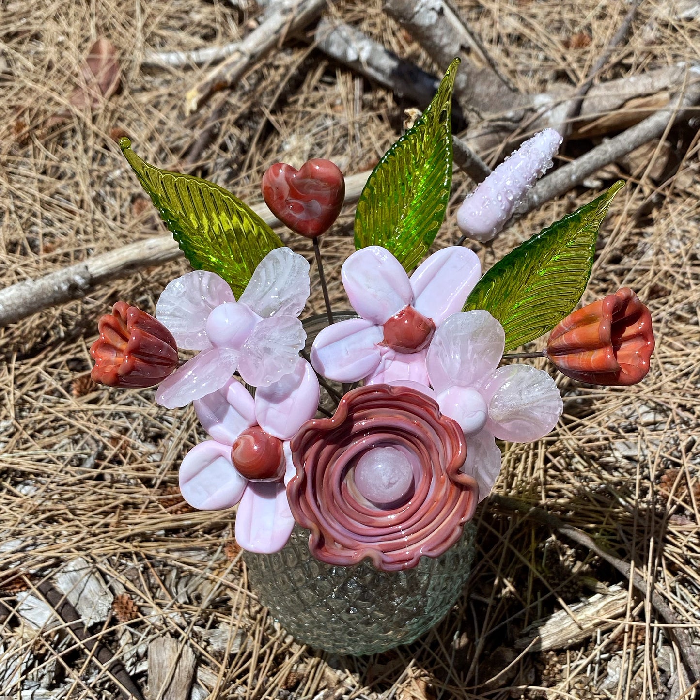 Sweet Strawberry Valentines Day Glass Flowers in Glass Vase